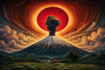 Artistic image of erupting volcano